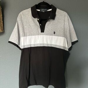 U.S. Polo Assn. Men's Colorblock Jersey Knit Polo Shirt Gray Black XL